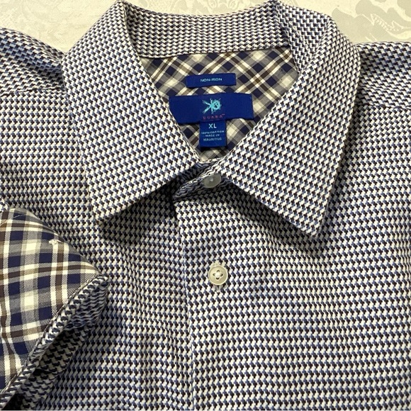 Egara Shirt Size XL Long Sleeve Mens Cotton Blue Check Non Iron Flip Cuff - Picture 1 of 7